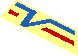 Sticker  1.1 x  3.8 Trapezoid with Blue V and Red Lines Right on Transparent Background