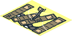 Sticker  2.8 x  3.5 with Books, Cobweb, Stones and Arrow Left