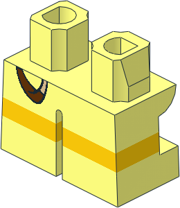 Minifig Hips and Legs Short with Yellow Horizontal Stripe and Slingshot on Back Pattern