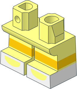 Minifig Hips and Legs Short with Yellow Legs and White Open Toe Shoes Pattern
