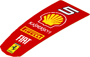 Sticker  4.3 x  1.8 with "5" and Logos on Red Background (Formed)