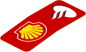 Sticker  1.7 x  0.8 Left with Logos Shell and Santander on Red Background (Formed)