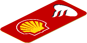 Sticker  1.7 x  0.8 Right with Logos Shell and Santander on Red Background