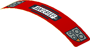 Sticker  0.8 x  4 with Headlamps and "AW281EF" Licence Plate on Red Background (Formed)