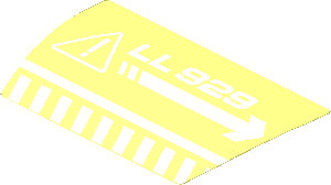 Sticker  3 x  5 with White 'LL 929' Exclamation and Arrow Pointing Right (Formed)