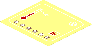 Sticker  3.4 x  3.9 with Thermometer, Radioactivity Symbol and 'LL2079' in White Squares