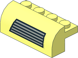 Brick  2 x  4 x  1.333 with Curved Top with Sticker Black and Light Grey Grid on Transparent Background (Left)