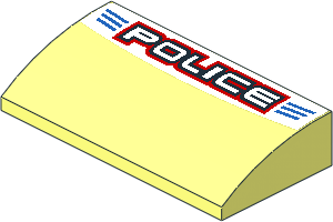Slope Brick Curved  2 x  4 with Black/Red "POLICE" on White/Blue Stripes Sticker