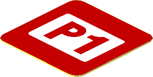 Sticker  0.8 x  0.8 with Red "P1" in White Square on Red Background