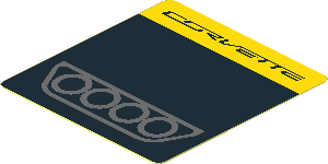 Sticker  1.9 x  1.8 with Dark Grey Exhaust Pipes on Black Background and Black "CORVETTE" on Yellow Background