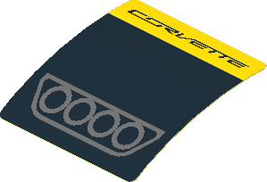 Sticker  1.9 x  1.8 with Dark Grey Exhaust Pipes on Black Background and Black "CORVETTE" on Yellow Background (Formed)