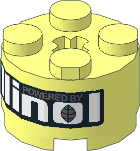 Brick  2 x  2 Round Reinforced with "POWERED BY allinol" on Black Background Sticker