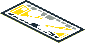 Sticker  0.9 x  2.0 with Black, Yellow and Light Grey Stripes on White Background with Reflection Areas with Black Border