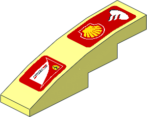 Slope Brick Curved  4 x  1 with Left Logos Shell, Santander and Scuderia Ferrari on Red Background Stickers