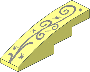 Slope Brick Curved  4 x  1 with Silver Swirl and Stars Pattern