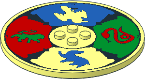 Plate  8 x  8 Round with  2 x  2 Centre Studs with HP Hogwarts Houses Pattern