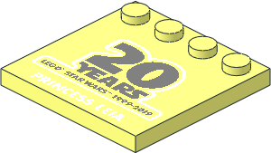 Plate  4 x  4 with 4 Studs on One Edge with "20 YEARS LEGO STAR WARS 1999-2019" and "PRINCESS LEIA" Pattern