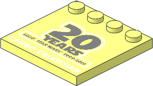 Plate  4 x  4 with 4 Studs on One Edge with "20 YEARS LEGO STAR WARS 1999-2019" and "LANDO CALRISSIAN" Pattern