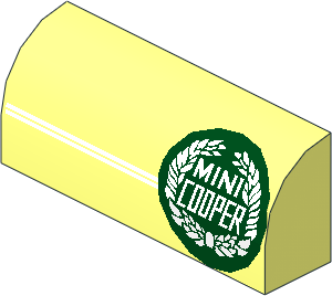 Brick  1 x  4 x  1.333 with Curved Top, White Stripes Pattern, Right Mini Cooper Logo Sticker