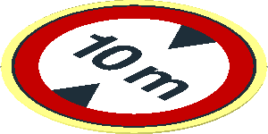 Sticker  1.9 x  1.9 Round with "10 m" Height Restriction Sign