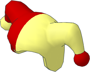 Minifig Jester's Cap with Red Half and Red Pom Pattern