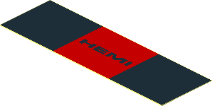 Sticker  0.9 x  2.9 with "HEMI" on Red/Black Stripe