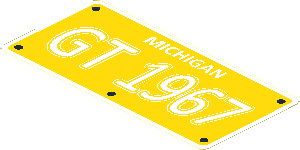 Sticker  1.9 x  3.9 with Yellow License Plate and White "Michigan GT 1967"
