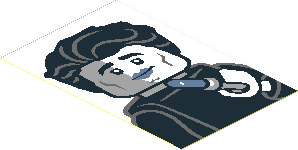 Sticker  1.8 x  2.8 with Black and White Minifig and Metal Blue Lipstick