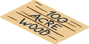 Sticker  1.8 x  2.8 with Black "100 ACRE WOOD" and Wood Grain Background