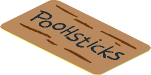 Sticker  1.0 x  1.8 with "POOHSTICKS" and Wood Grain Background