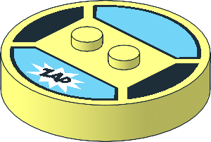 Brick  4 x  4 x  0.667 Round with RFID Tag and  2 Studs with Medium Azure Panel and "ZAP" Pattern