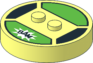 Brick  4 x  4 x  0.667 Round with RFID Tag and  2 Studs with Bright Green Panel and "BAM" Pattern