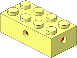 Brick  2 x  4 with 4 Red Axle Bushes and Red Underside