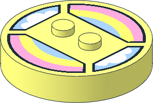 ~Electric Brick  4 x  4 x  0.667 Round - Top with  2 Studs with Pastel Rainbow and Clouds Pattern