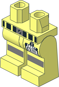 ~Minifig Hips and Legs with Belt and Reflective Stripes and 'EMMET' Badge Pattern (Obsolete)