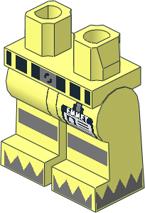 ~Minifig Hips and Legs with Belt and Reflective Stripes, 'EMMET' Badge and Silver Triangles on Feet Pattern (Obsolete)