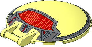 Dish  6 x  6 Inverted - No Studs with Handle with Metallic Silver and Dark Bluish Grey Rim, Red/Orange Patch and Wires Pattern