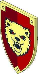 Minifig Shield Triangular Long with Bear Head on Dark Red and Red Background Pattern