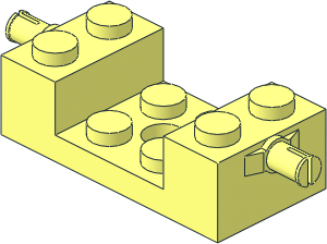 Brick  2 x  4 with  2 x  2 x  0.667 Cutout and 2 Wheel Pins