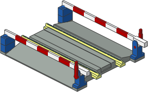 Train Track  4.5V Tapered Straight with Blue/Red/White Level Crossing Gate Type 1 (Closed)