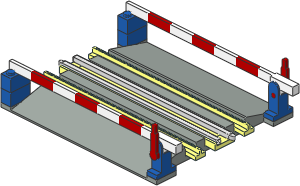 Train Track 12V Tapered Straight with Blue/Red/White Level Crossing Gate Type 1 (Closed)