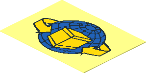 Sticker  1.4 x  1.9 with Blue Globe, Yellow Box and Curved Arrows