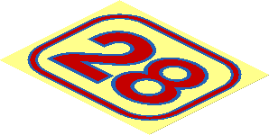 Sticker  4.8 x  6.0 with Red and Blue "28" on Transparent Background