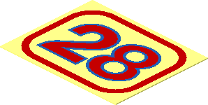 Sticker  1.2 x  1.5 with Red and Blue "28" on Transparent Background