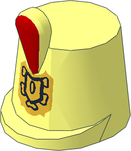 =Minifig Hat Imperial Guard Shako, Red Plume, Gold Badge Pattern