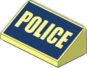 Slope Brick 31  1 x  2 x  0.667 with "POLICE" on Dark Blue Background Pattern