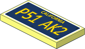 Tile  2 x  4 with Dark Blue License Plate and Yellow "CALIFORNIA P51 AK2" Sticker