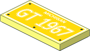 Tile  2 x  4 with Yellow License Plate and White "Michigan GT 1967" Sticker