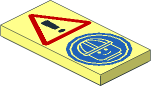 Tile  2 x  4 with Warning Triangle and Minifigure Head with Construction Helmet Pattern