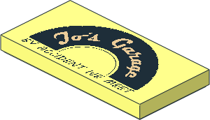 Tile  2 x  4 with Tire Half with "Jo's Garage" and "BY ACCIDENT WE MEET" Pattern